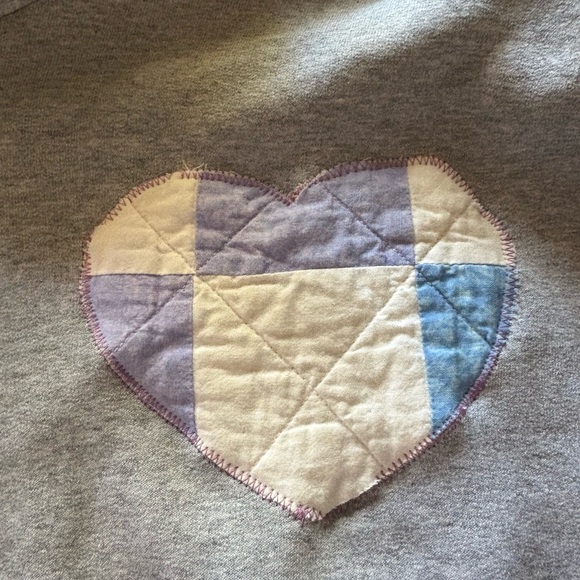 Upcycled Valentine Gray Hoodie with Blue Heart Patch - Picture 6 of 7